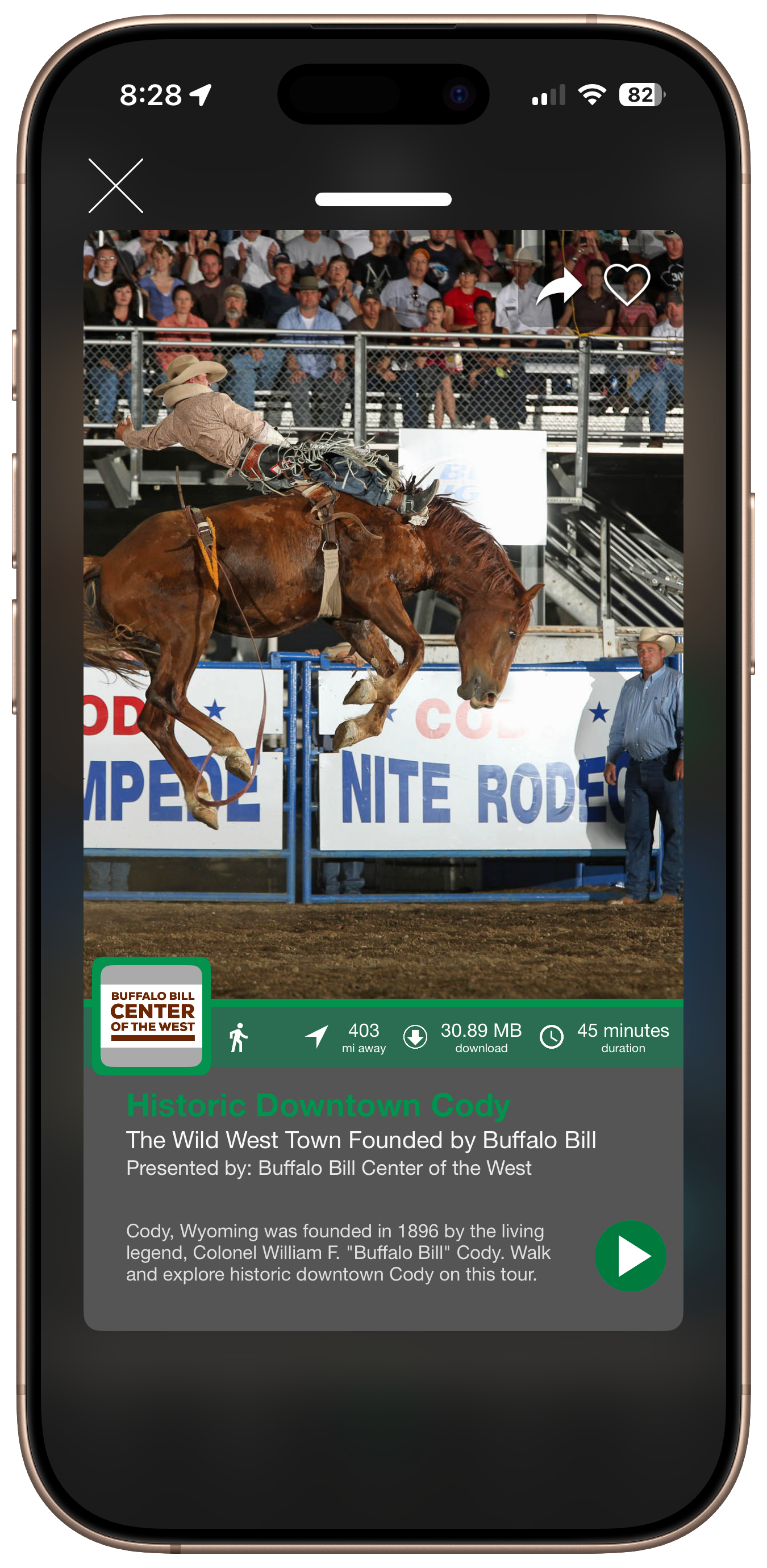 Screenshot of the app showing tour preview screen